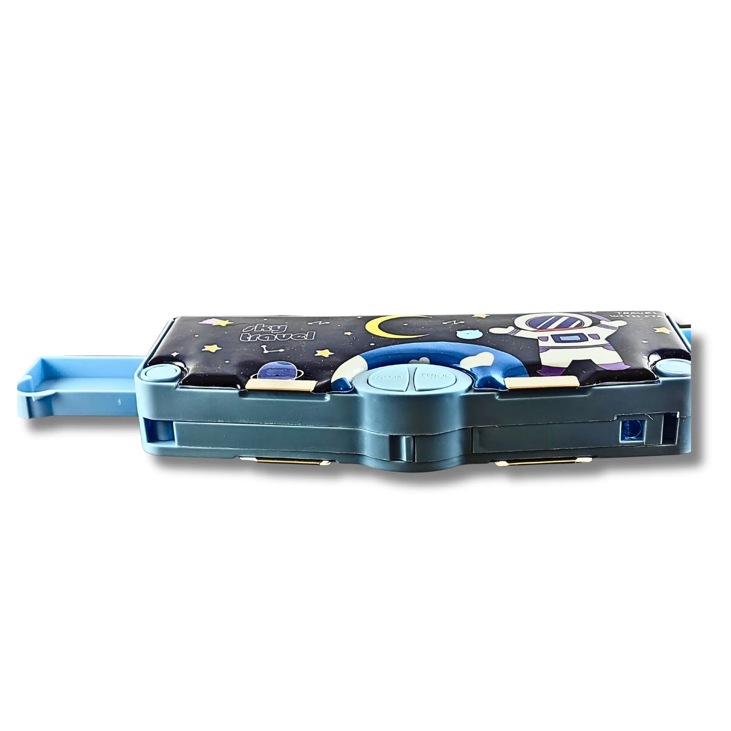 2-Sided Magnetic Pencil Box for Kids with Sharpener & Scissor | Space Theme Multipurpose Stationery Box