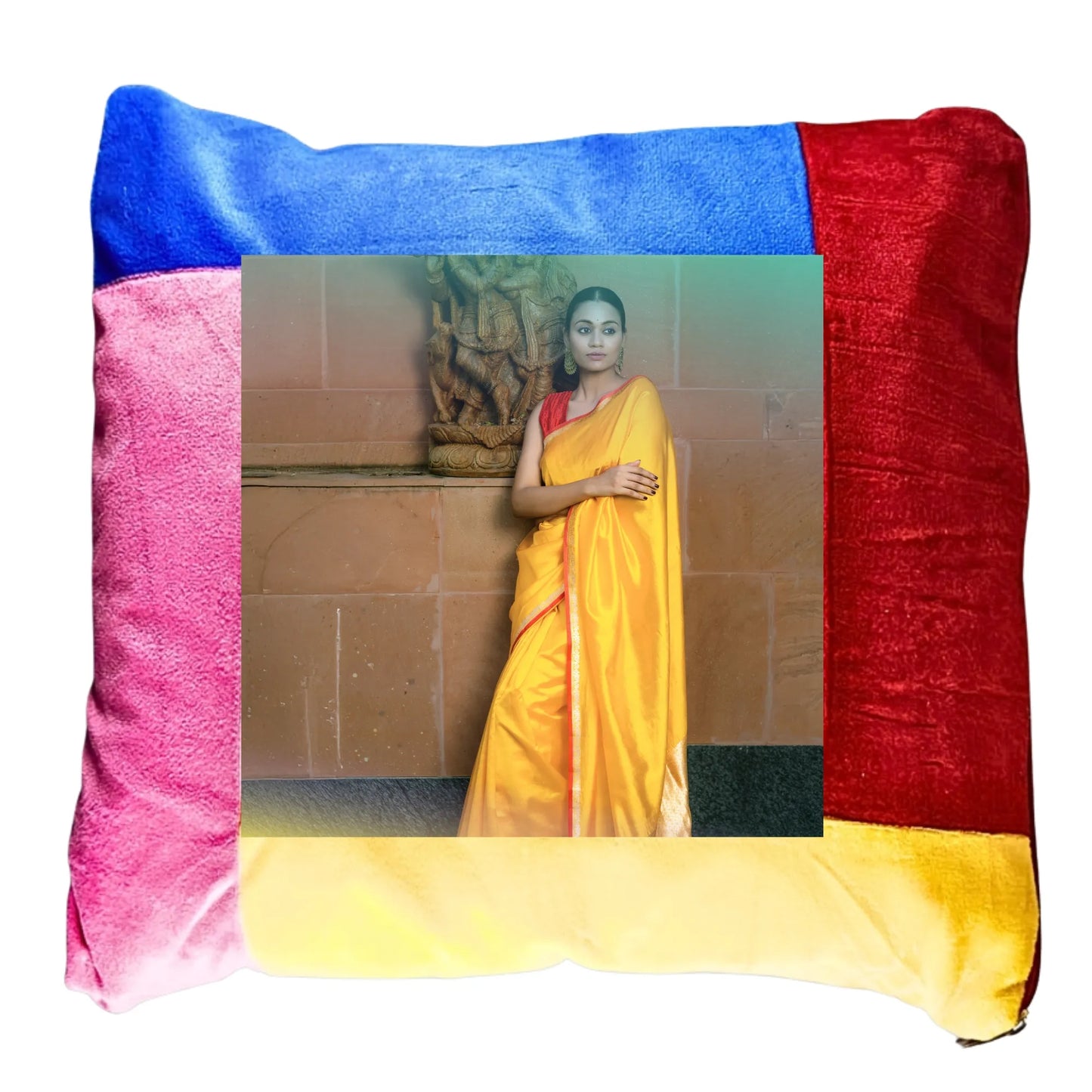 Personalized Multicolor Floral Border Photo Cushion