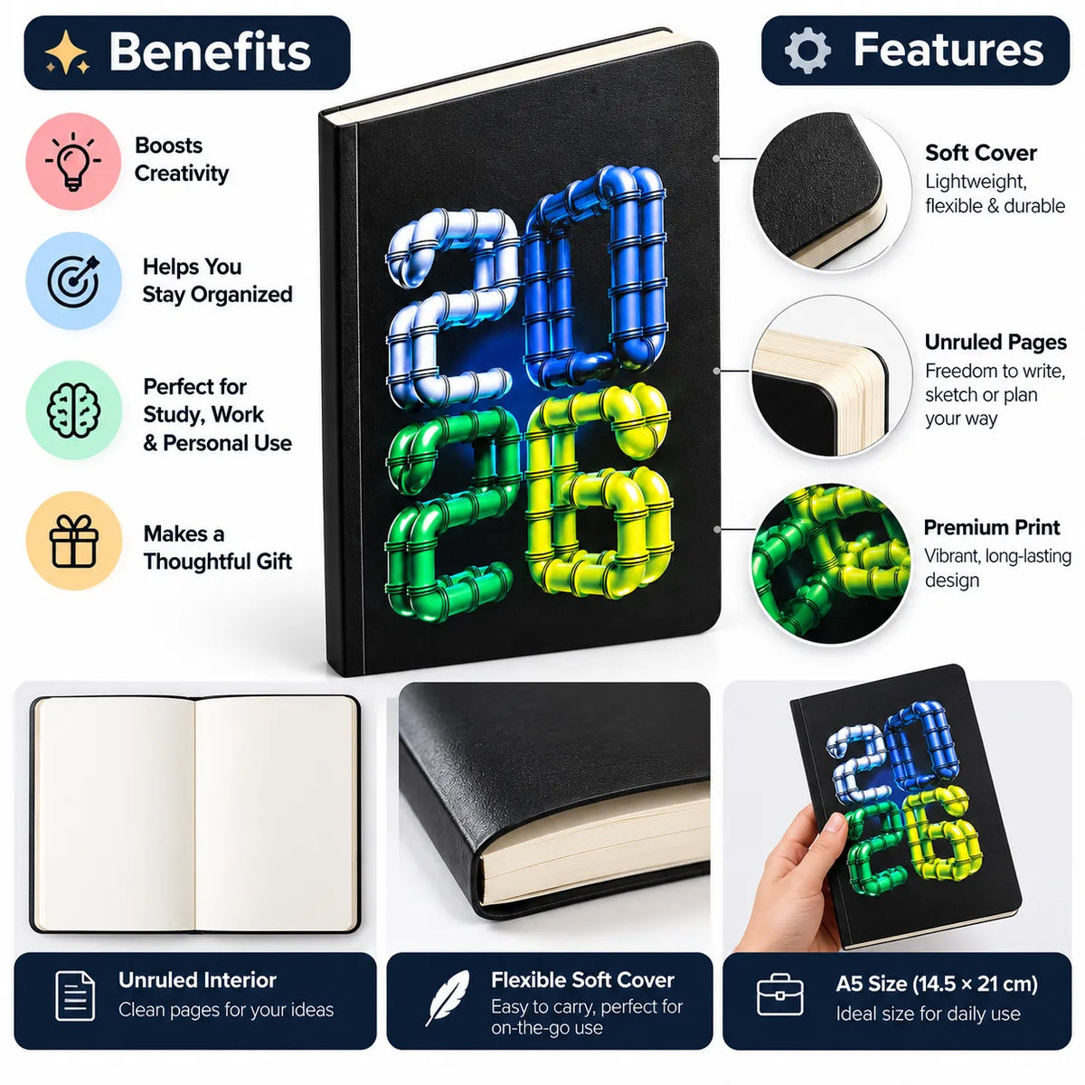2026 Pipe Design Unruled Notebook