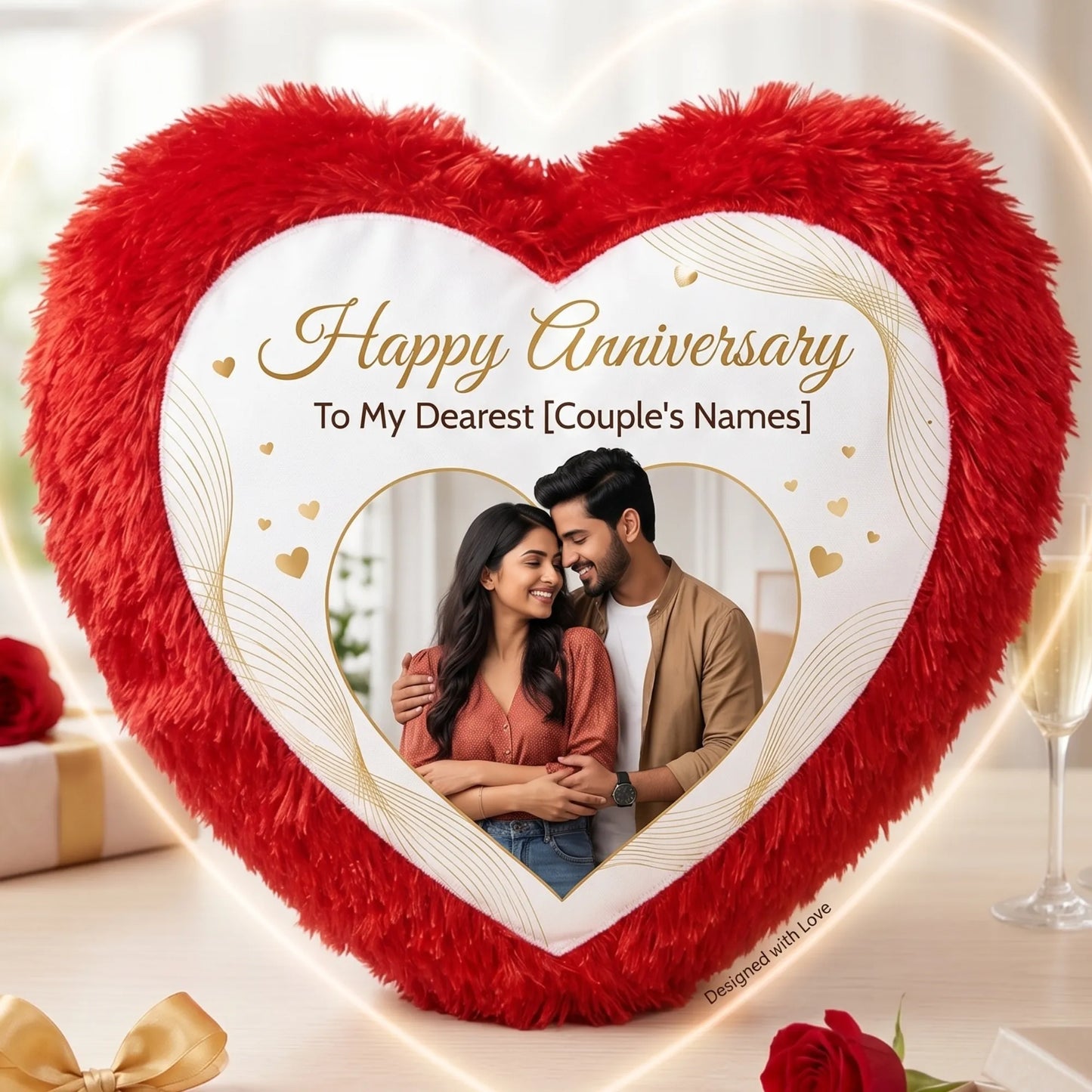 Personalized Heart Shape Fur Cushion with Photo - Custom Anniversary & Birthday Gift for Couples