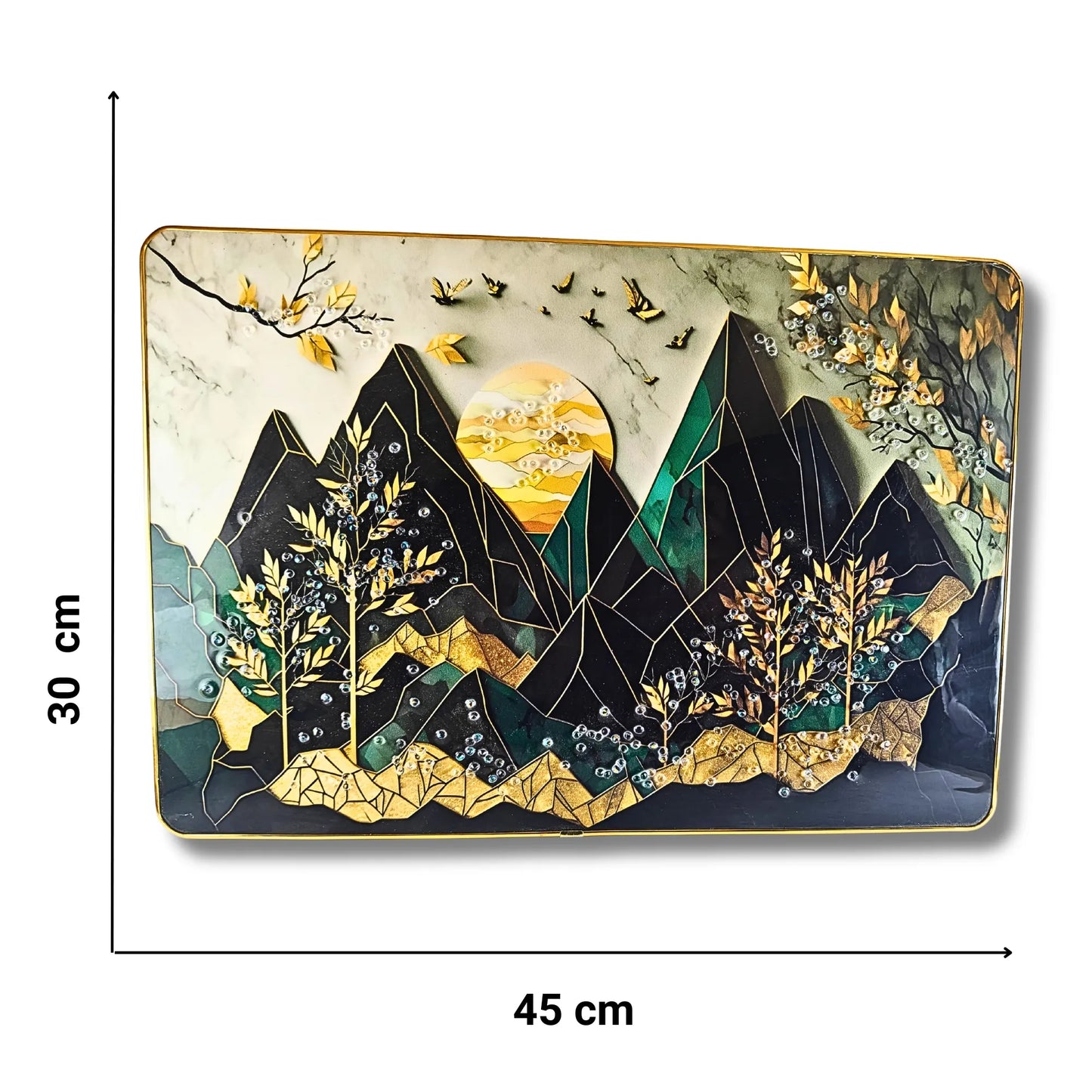 Premium Majestic Mountain Peak 3D Wall Art – Modern Abstract Scenery with Crystal & Golden Glitter Work (45x30 cm)