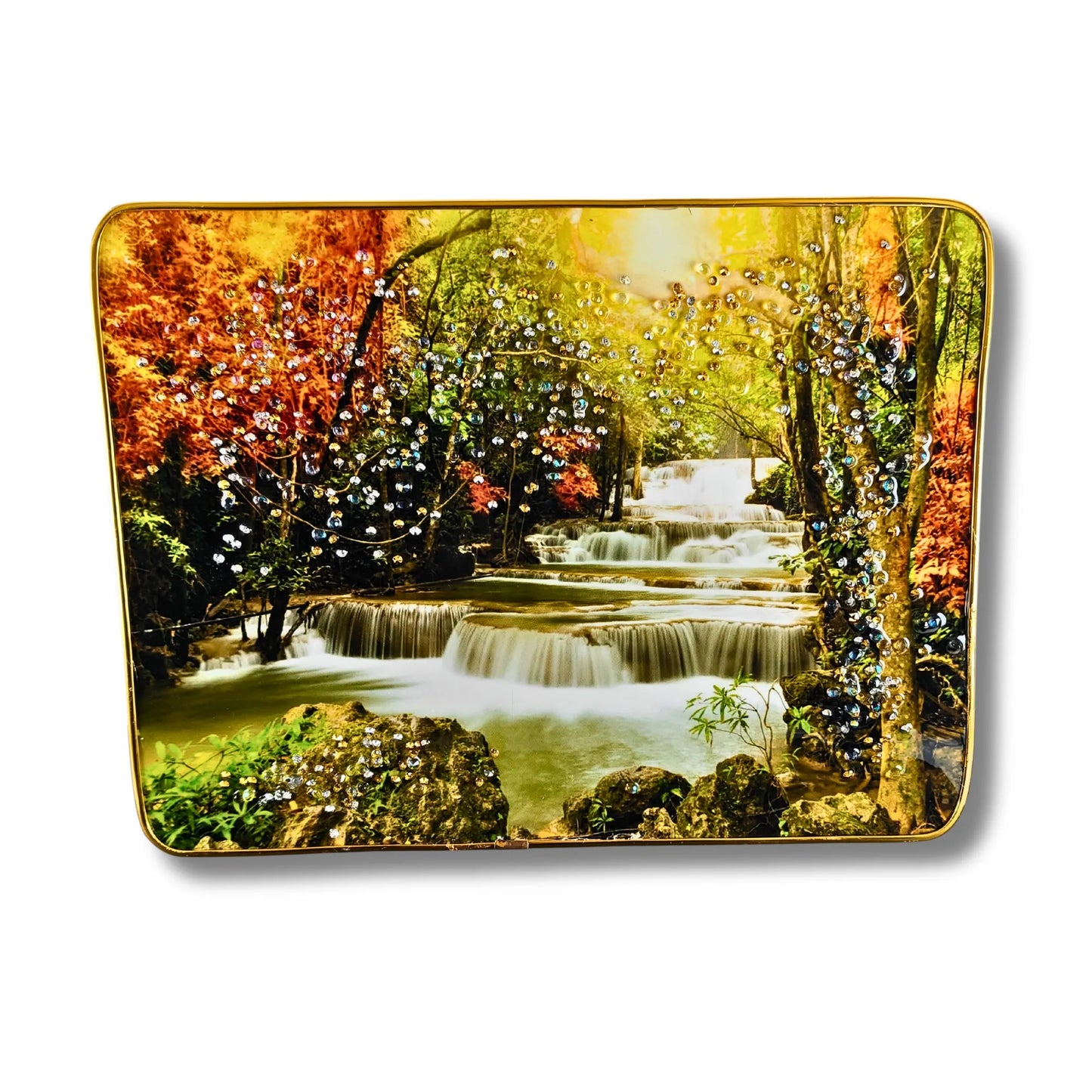 3D Nature Waterfall Wall Art Set (2 Panels) – Luxury Crystal Stone Wall Decor for Living Room, Bedroom & Office