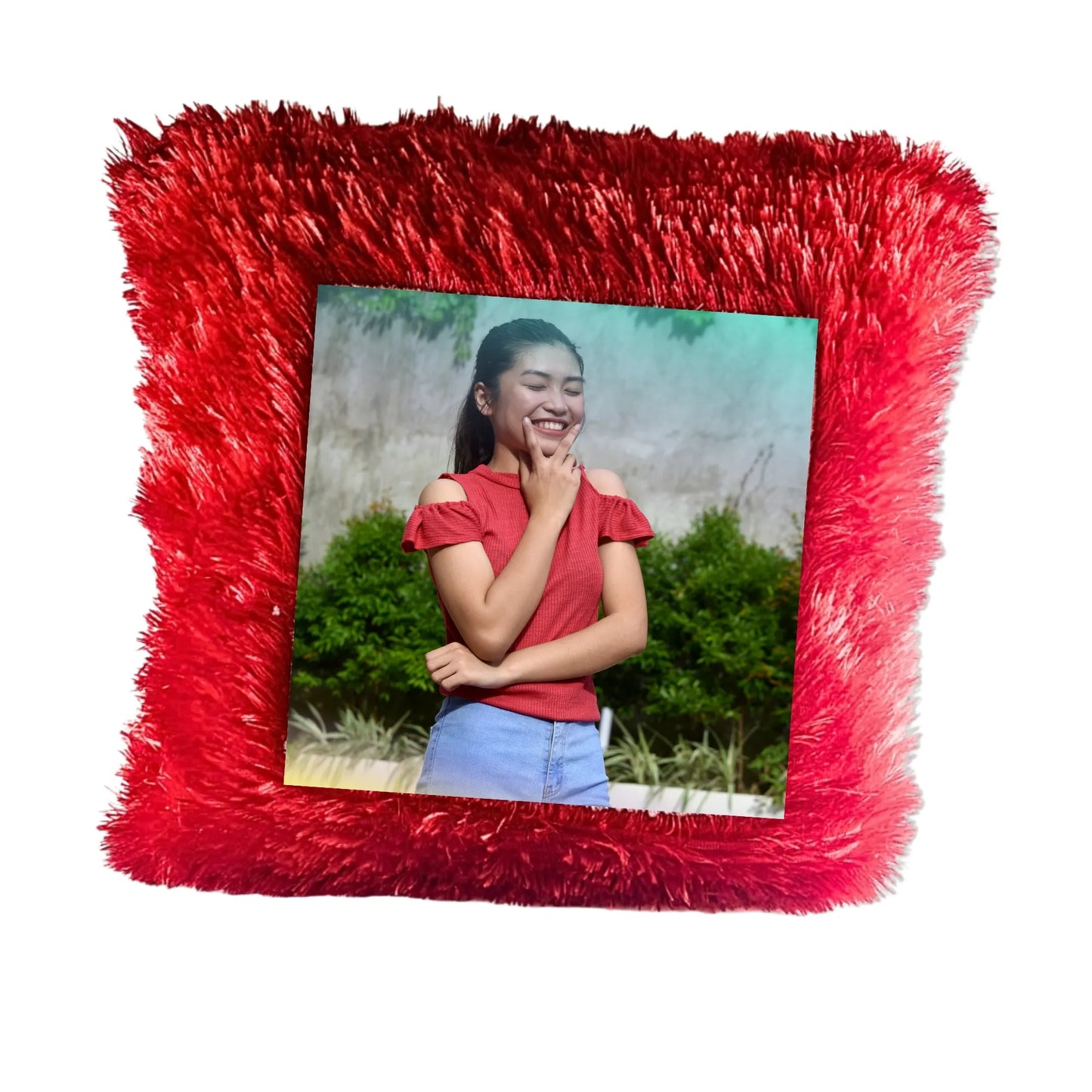 Personalized Photo Cushion for Brother, Sister & Friends (16x16) - Custom Square Fur Pillow