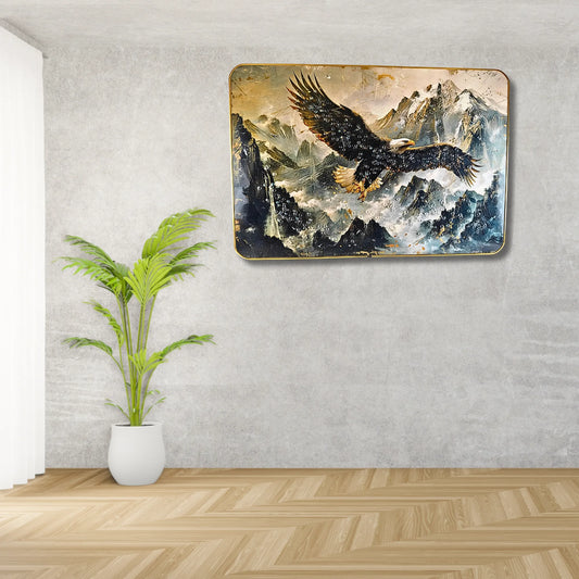 Adventurous Soaring Eagle 3D Wall Art – Premium Mountain Landscape with Crystal & Glitter Work (45x30 cm)