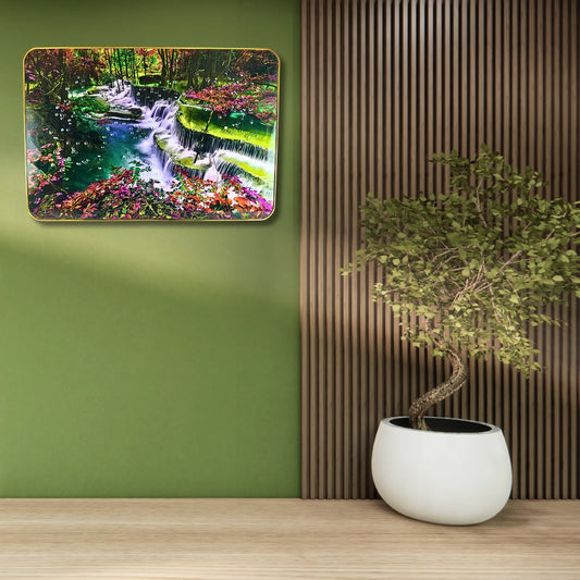 Zenith of Peace 3D Waterfall Wall Art – Premium Forest Nature Scenery with Crystal & Glitter Work (45x30 cm)