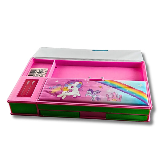 Magical Pink Fantasy Multi-Function Pencil Box for Kids | Unicorn Rainbow Stationery Organizer