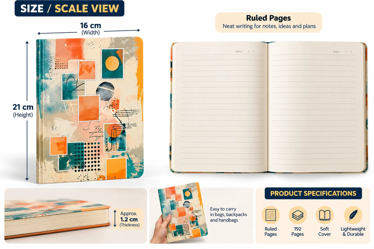 Abstract Postcard Collage Ruled Notebook, 192 Pages