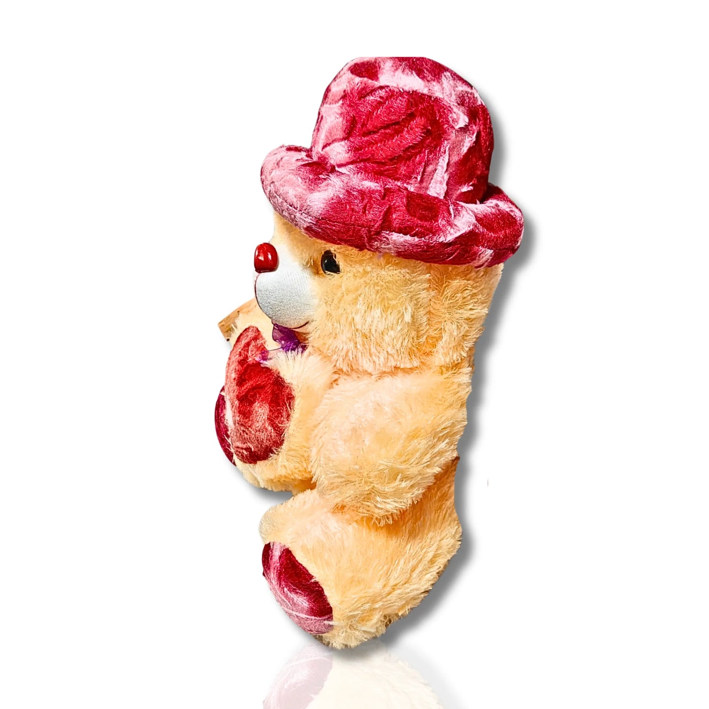 Peach Teddy Bear with Red Heart & Velvet Red Hat | Soft Plush Teddy Bear Toy for Kids, Girlfriend, Birthday & Valentine's Gift