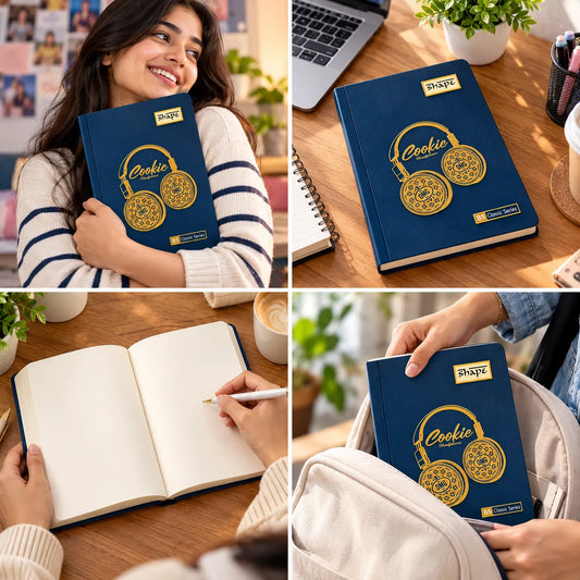 Shape B5 Classic Series – Cookie Headphone Golden Design Unruled Notebook, 192 Pages