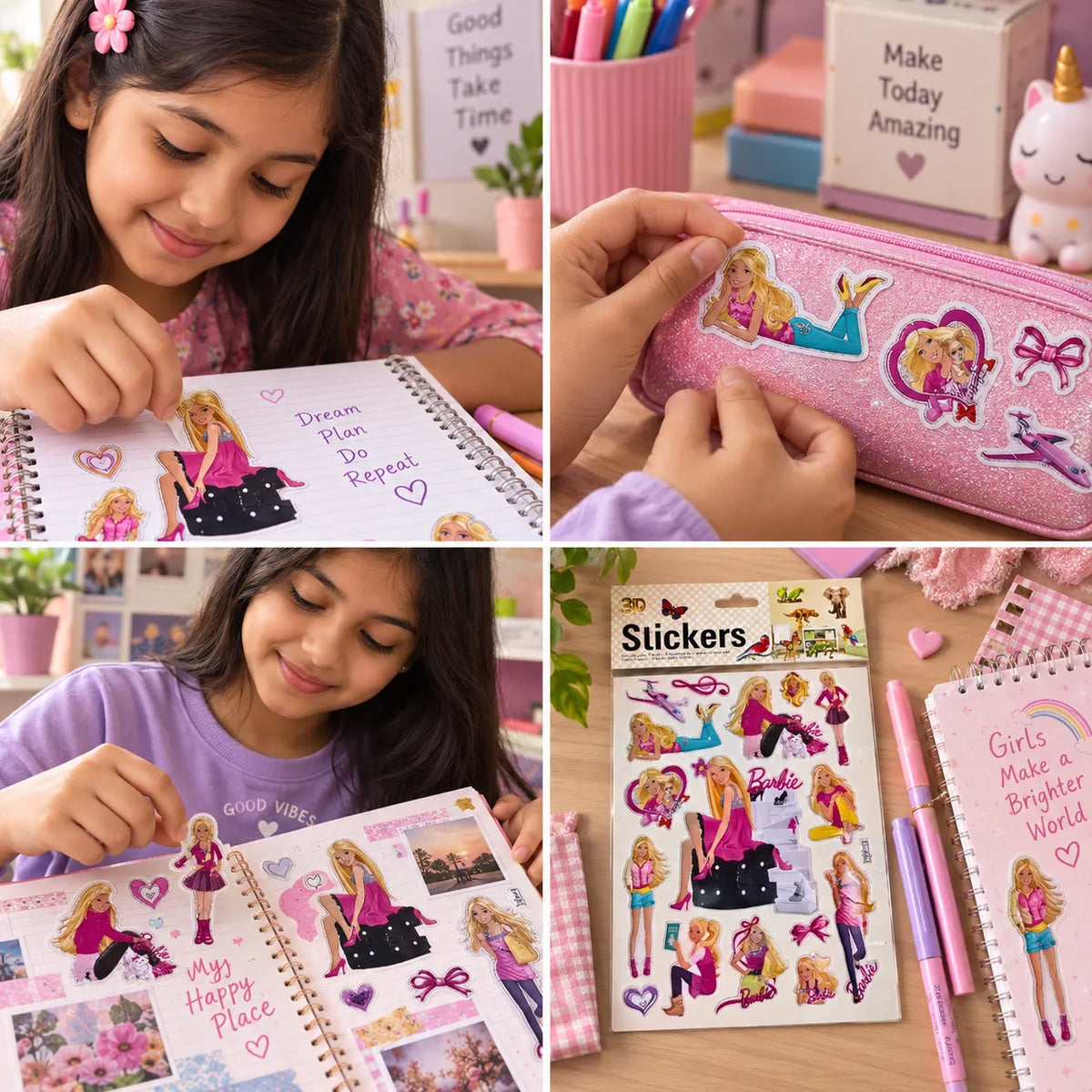 Barbie-Themed 3D Stickers for Girls, Notebooks & DIY Crafts | Saadhya Kraafts