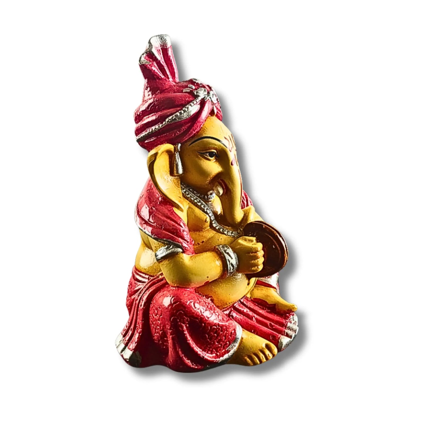 Musical Ganesha Idol Figurine Set | Golden Yellow with Turquoise and Pink, Playing Instruments, 12x8 cm, 2 Pieces