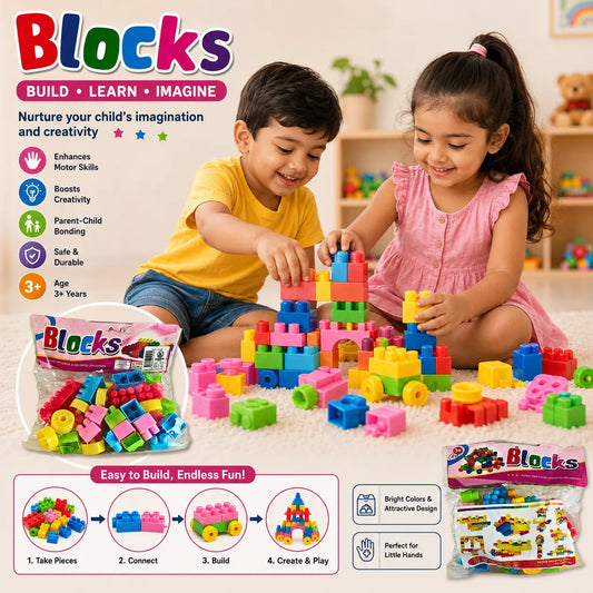 Educational Blocks Construction Toy Set for Kids | Colorful Interlocking Building Blocks with Wheels for Boys & Girls
