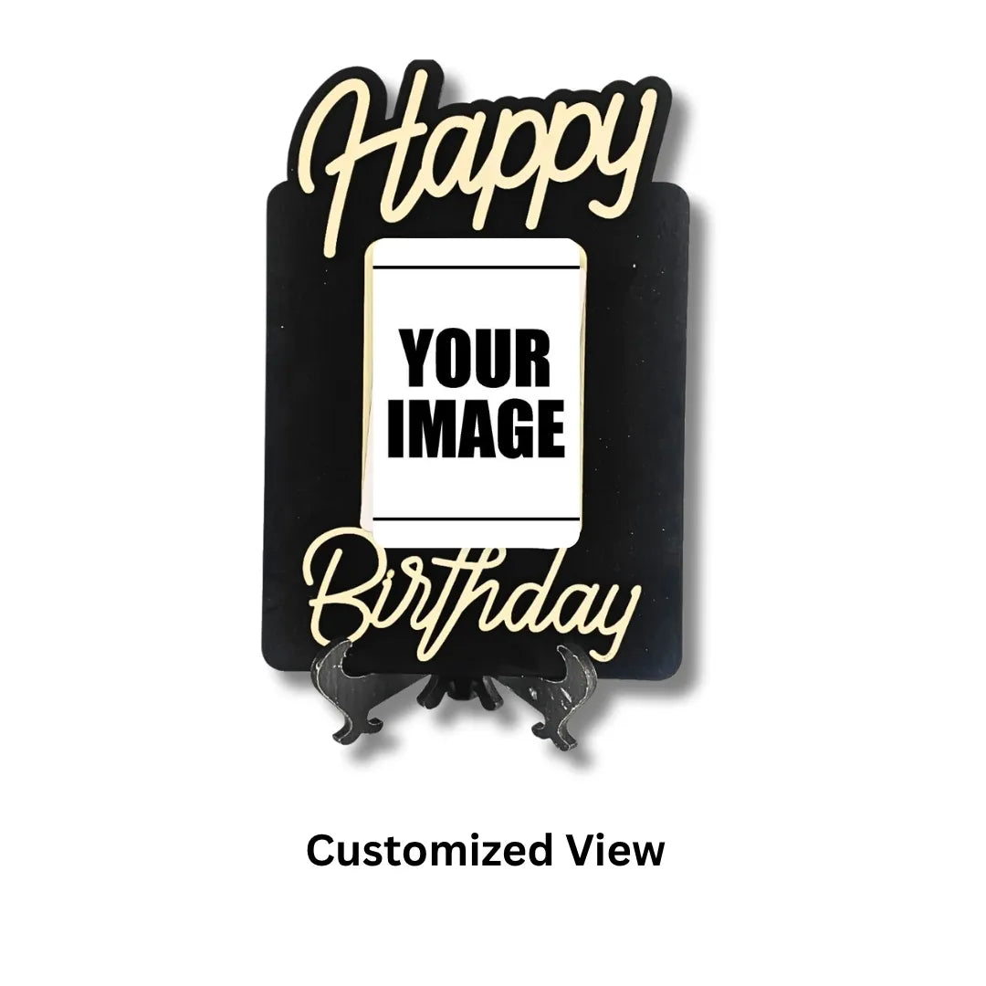 Personalized "Happy Birthday" Wooden Table Photo Frame - Custom Single Photo Desk Gift