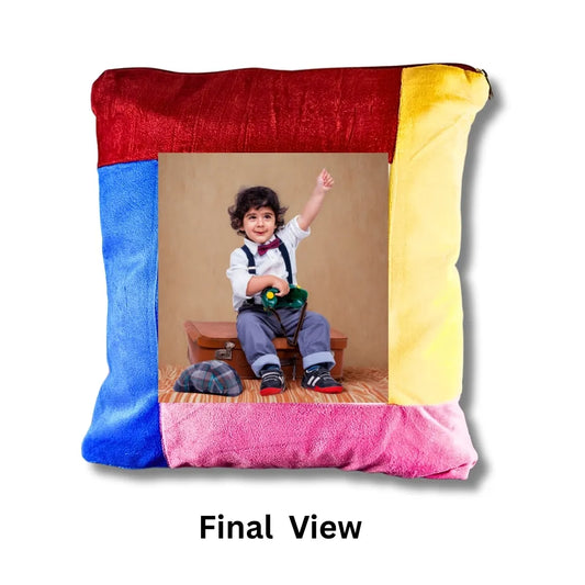 Personalized Multicolor Floral Border Photo Cushion