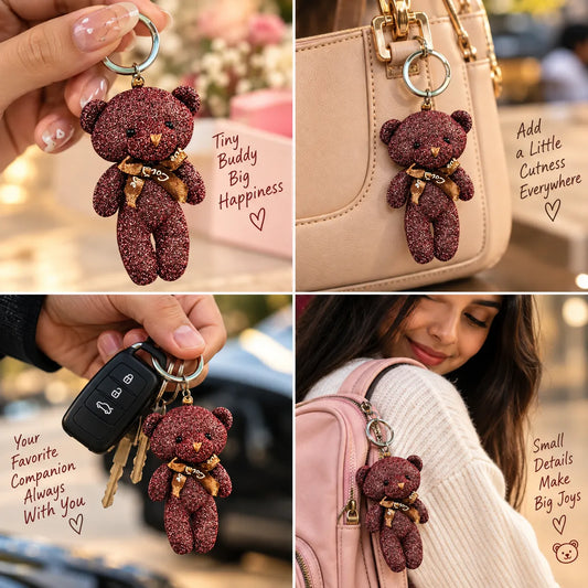 Cute Red Teddy Bear Keychain| Soft Plush Teddy Keyring