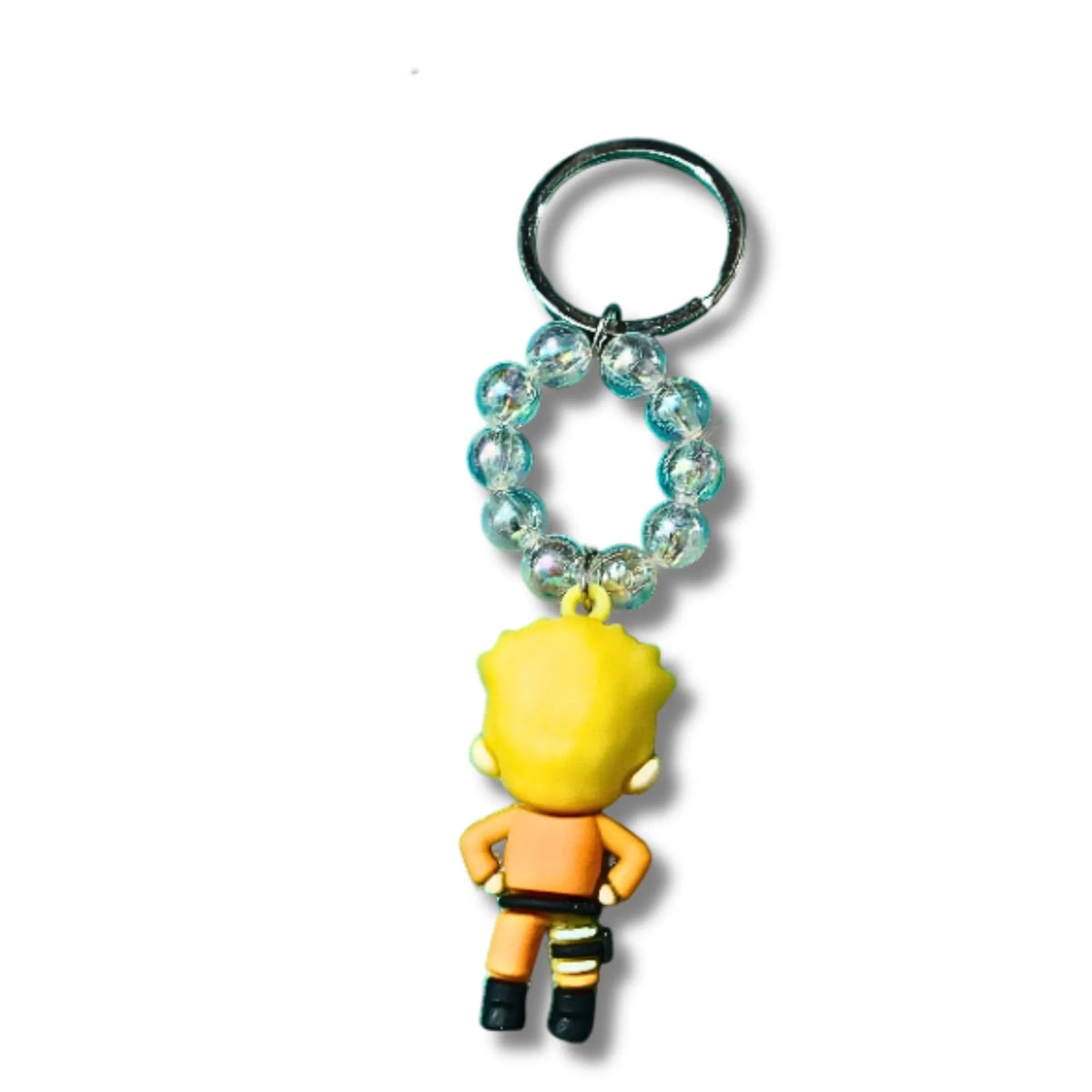 Cute Yellow Anime Ninja Character Keychain with Beaded Ring | Cute Anime Bag Charm