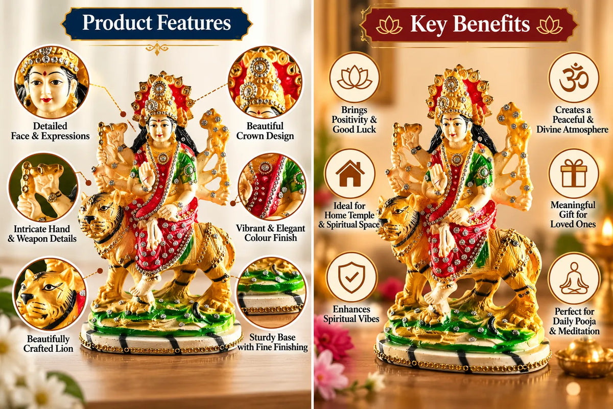 Decorative Maa Durga Shakti Murti with Lion – 23 cm