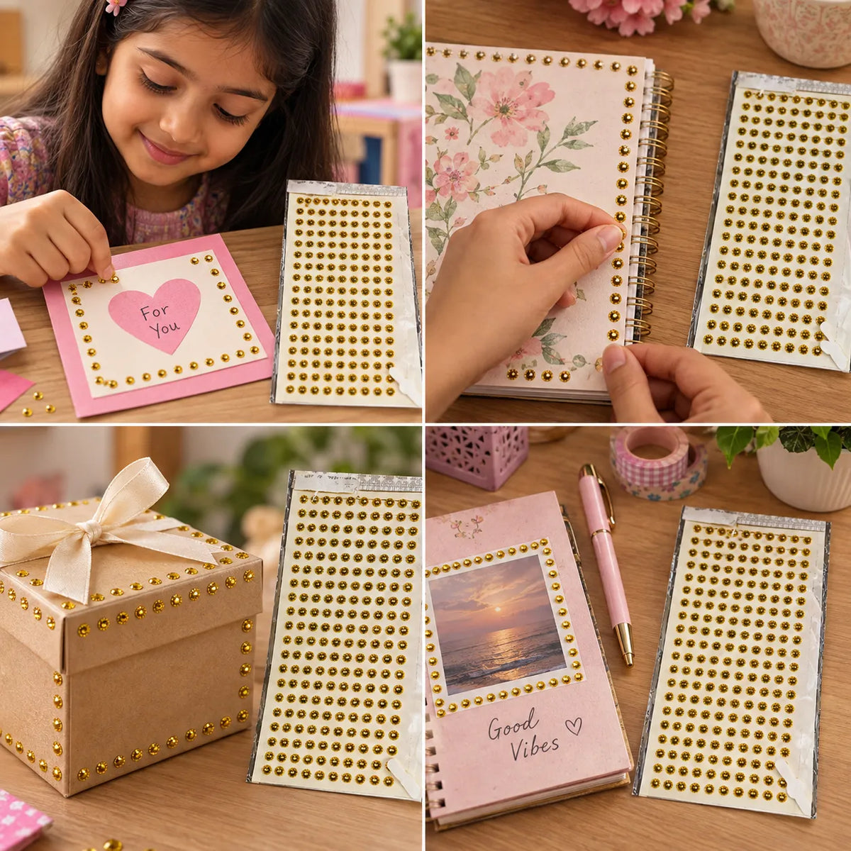 Golden Round Self-Adhesive Rhinestone Stickers for DIY Crafts & Decoration | Saadhya Kraafts