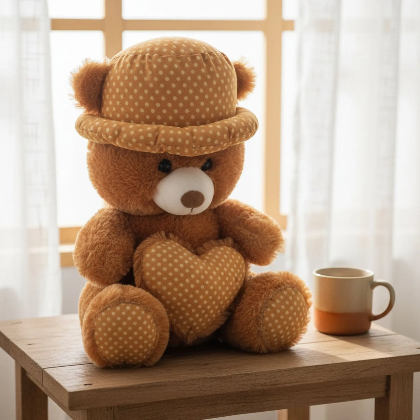 Honey Dot Teddy Bear with Polka Dot Hat & Heart Cushion | Soft Plush Teddy Bear Gift for Kids, Girls & Loved Ones