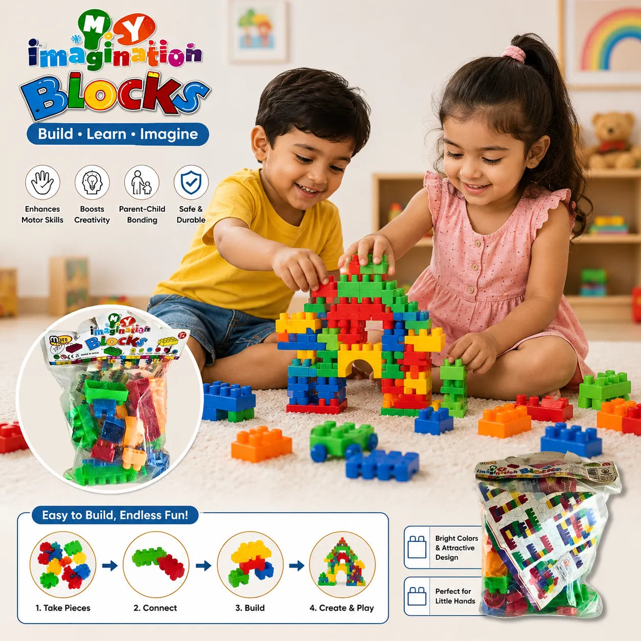 Imagination Building Blocks Toy Set for Kids | Educational Interlocking Construction Blocks for Boys & Girls