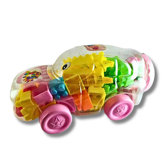 Kids Building Blocks Car Toy Set | Transparent Storage Car with Colorful Construction Blocks | Educational DIY Creative Toy for Boys & Girls | 27 cm Block Car