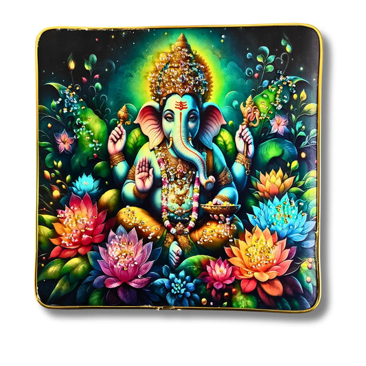 Set of 2 Lord Ganesha 3D Wall Art - Premium Spiritual Home Decor with Crystal & Glitter Work