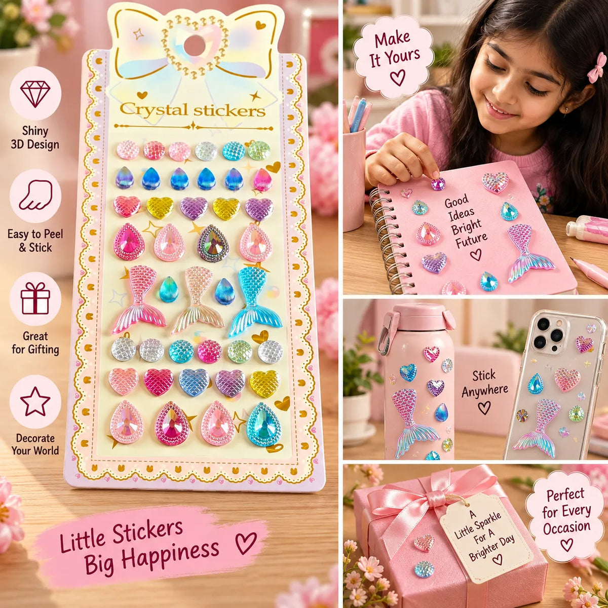 Crystal Mermaid Tail Stickers | Sparkling Mermaid Stickers for Crafts