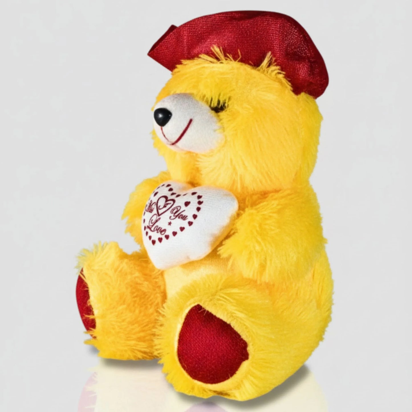 32cm Yellow Miss You Teddy Bear with Heart Cushion | Soft Plush Teddy Gift for Loved Ones, Kids & Couples