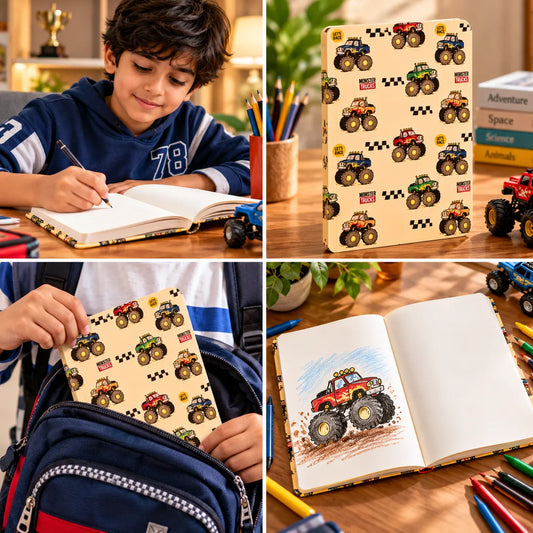 Monster Truck Racing – Kids Soft Cover Ruled Notebook, 192 Pages, 10 × 15 cm