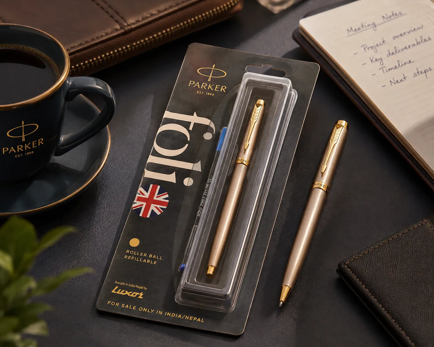 PARKER Gold Finish Refillable Roller Ball Pen
