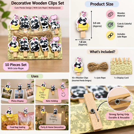 Panda Decorative Wooden Clips