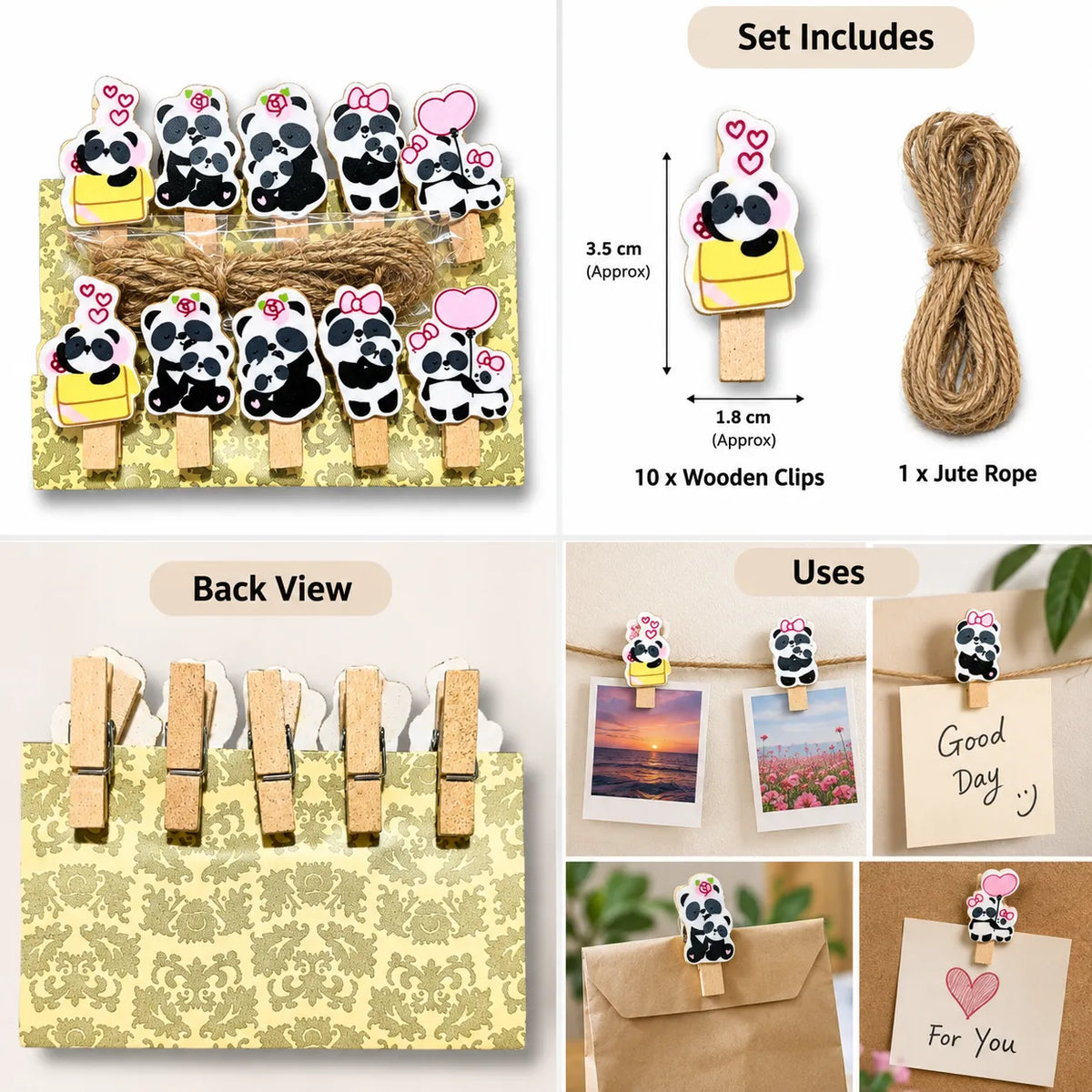 Panda Decorative Wooden Clips