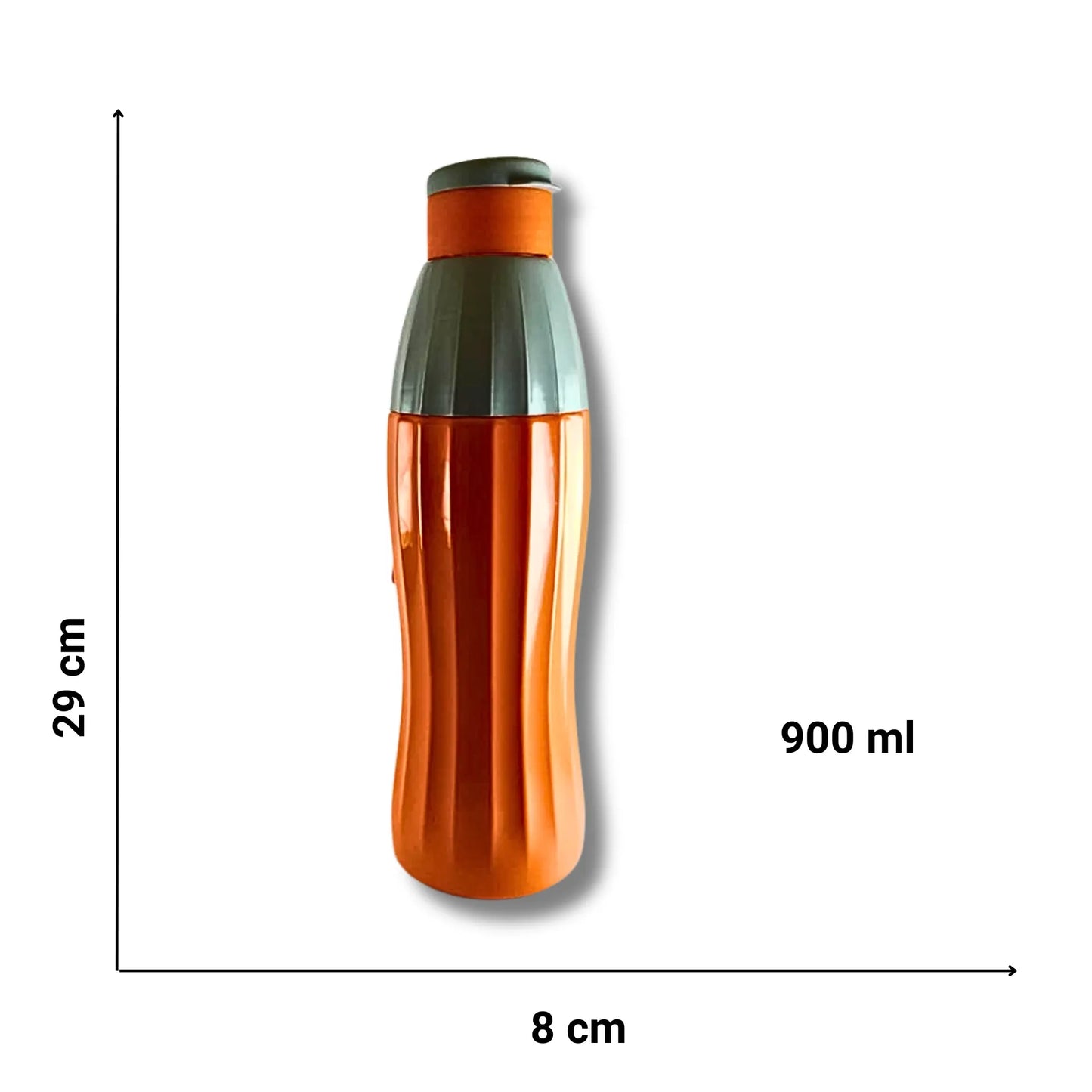 Premium Insulated Stainless Steel Water Bottle 900ml | Leakproof Sports Bottle with Strap | Orange & Grey
