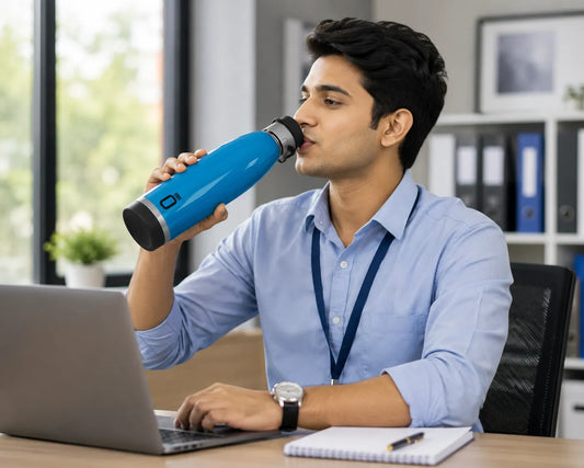Premium Stainless Steel Water Bottle 1000ml | Leakproof Steel Bottle with Flip Lid & Carry Strap | Blue