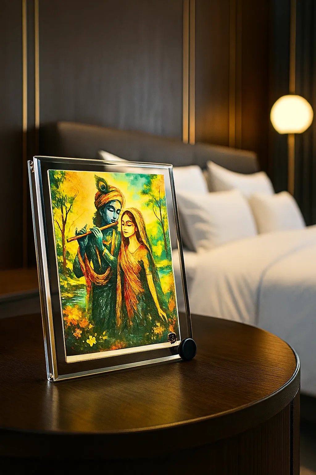 Saadhya Mart Radha Krishna Glass Frame for Home Decor | Divine Couple Glass Statue for Gift, Puja Ghar & Office Desk