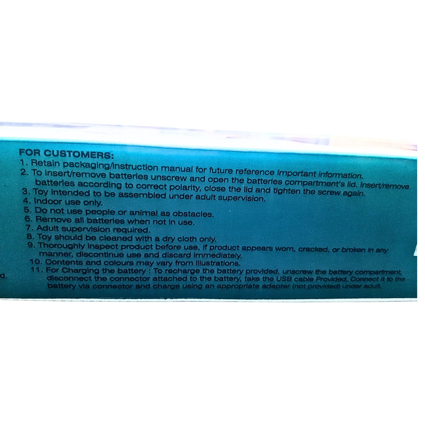 Blue warning label with text on a white background