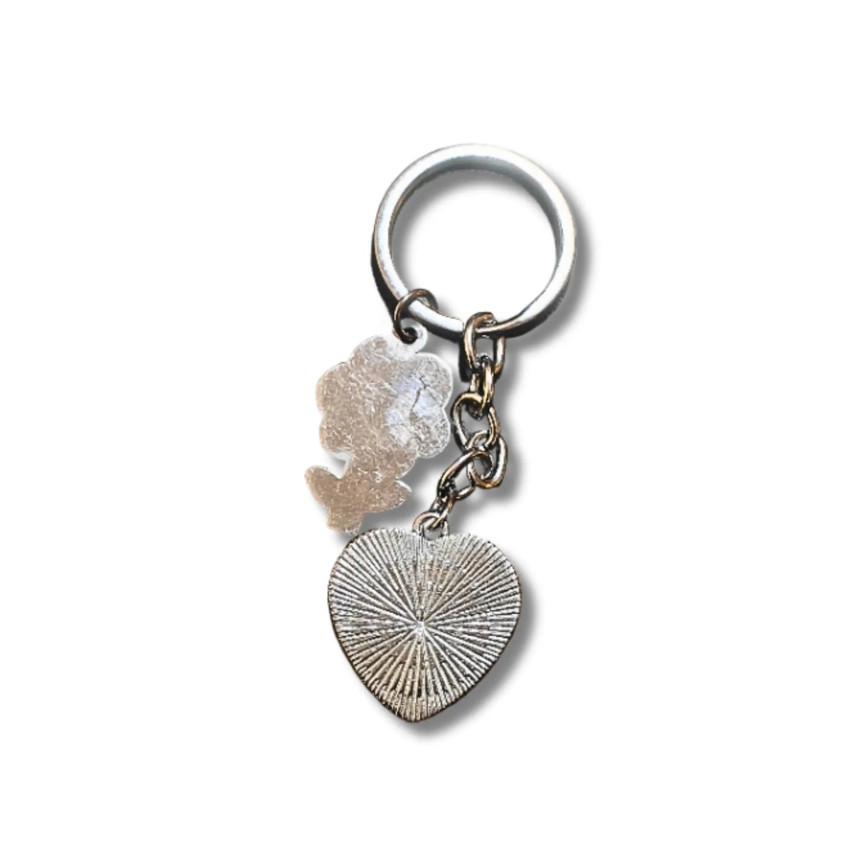 Romantic Heart & Flower Metal Keychain – Red Heart Love Charm Keyring