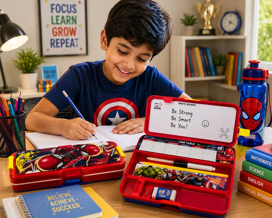 Spider-Man Pencil Box with Built-in Sharpener & Timetable Card | Marvel Superhero School Pencil Case for Kids | Multi-Compartment Stationery Organizer Box