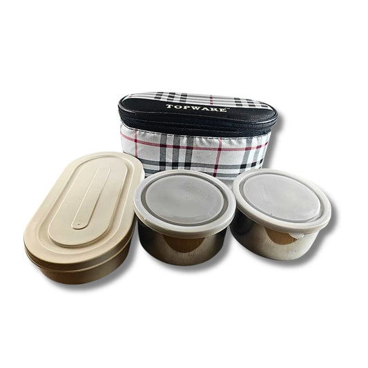 Topware Stainless Steel Lunch Box Set with Insulated Carry Bag | 3 Containers Tiffin Box for Office, School & Travel | Reusable Food Storage Set