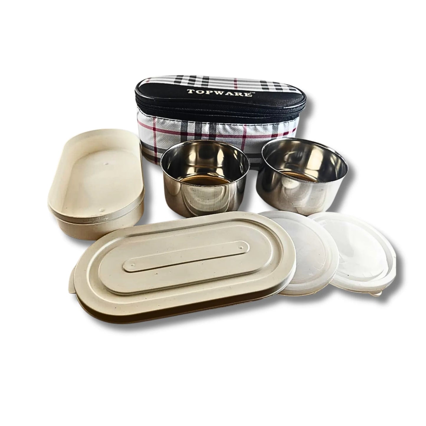 Topware Stainless Steel Lunch Box Set with Insulated Carry Bag | 3 Containers Tiffin Box for Office, School & Travel | Reusable Food Storage Set