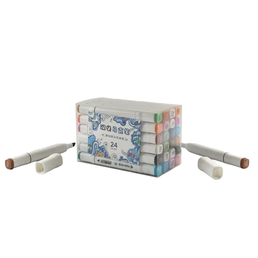 Set of markers with a box on a light gray background