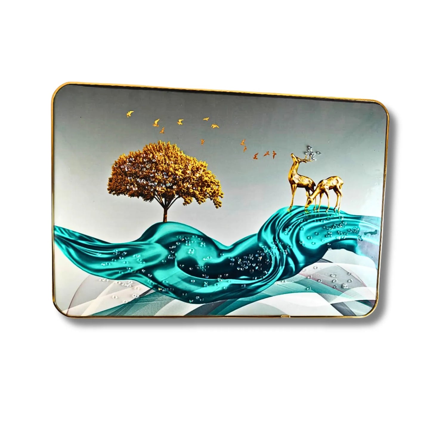 Modern Deer & Tree Abstract Wall Art for Living Room | Luxury Scenic Wall Decor Painting