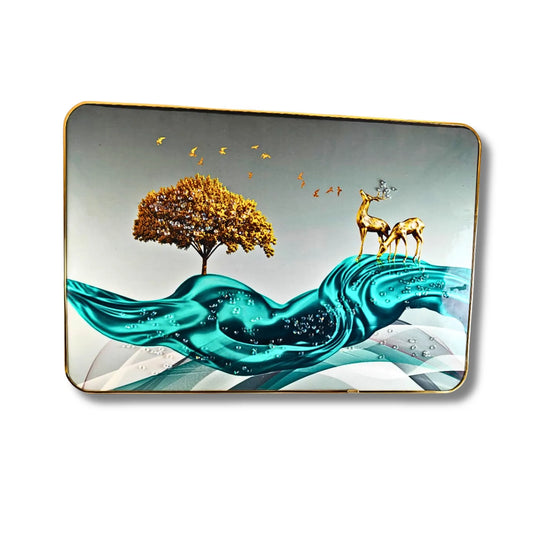 Modern Deer & Tree Abstract Wall Art for Living Room | Luxury Scenic Wall Decor Painting