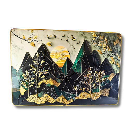 Premium Majestic Mountain Peak 3D Wall Art – Modern Abstract Scenery with Crystal & Golden Glitter Work (45x30 cm)