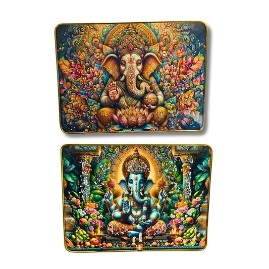 Saadhya Mart Premium Lord Ganesha 3D Wall Art Set – Divine Ganpati Scenery with Handcrafted Crystal & Glitter Work (Set of 2, 30x23 cm)