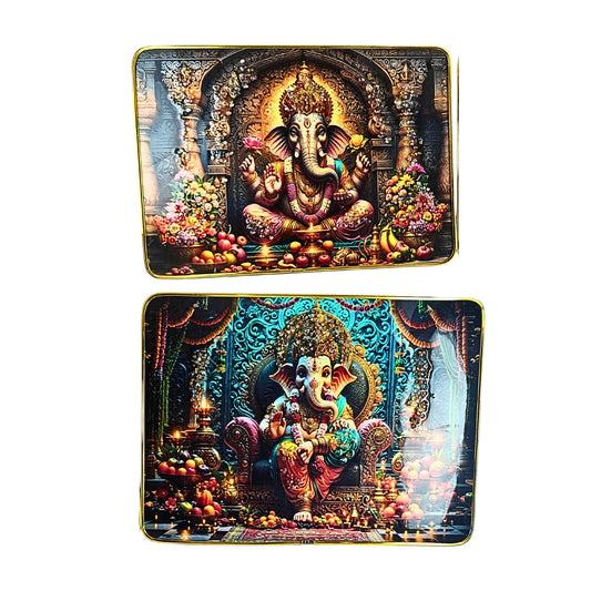 Saadhya Mart Premium Lord Ganesha 3D Wall Art Set – Divine Ganpati Scenery with Handcrafted Crystal & Glitter Work (Set of 2, 30x23 cm)