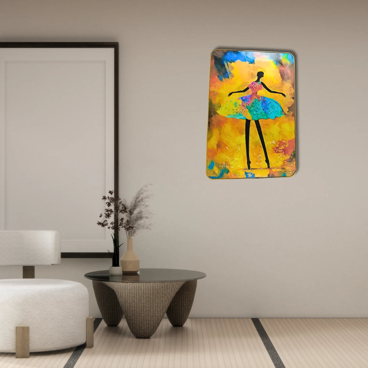 Modern Abstract Dancing Girl Wall Painting for Living Room | Colorful Metal Wall Decor Art