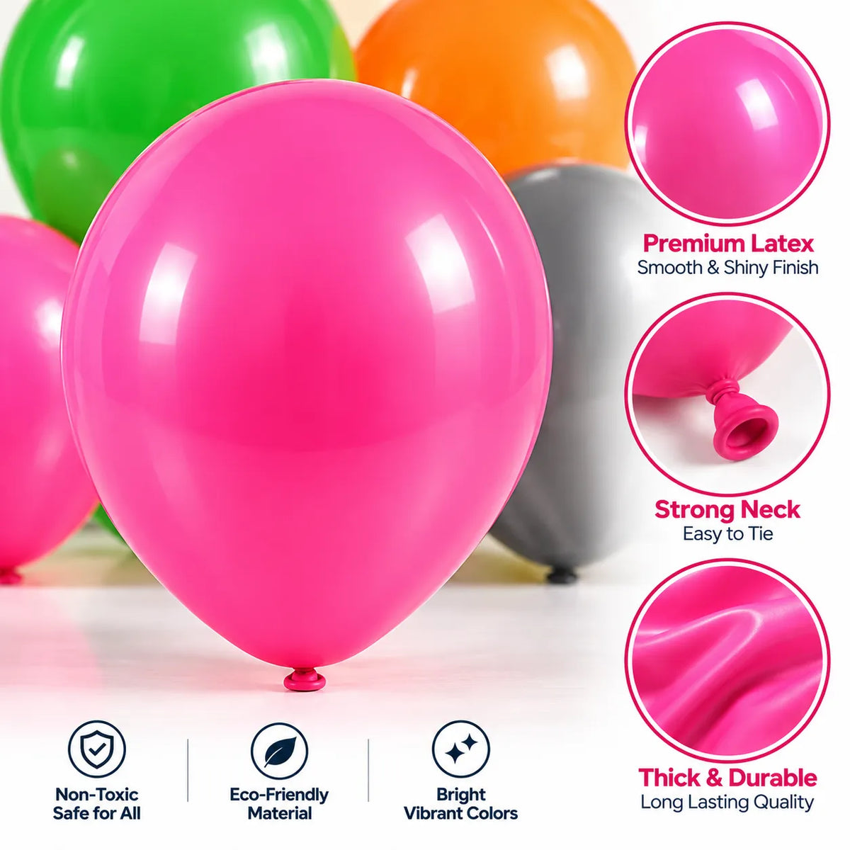 20 Pc Assorted Latex Balloons – 9 Inch Pink, Green, Orange & Grey | Saadhya Decor