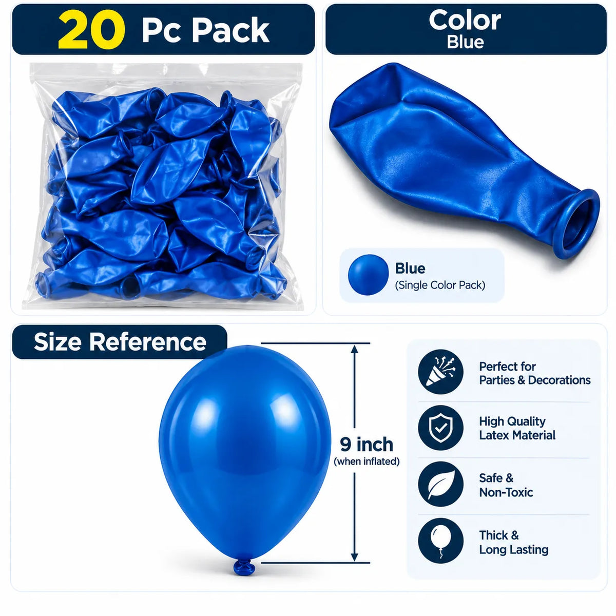 20 Pc Blue Latex Balloons – 9 Inch Birthday Party Decoration Balloons