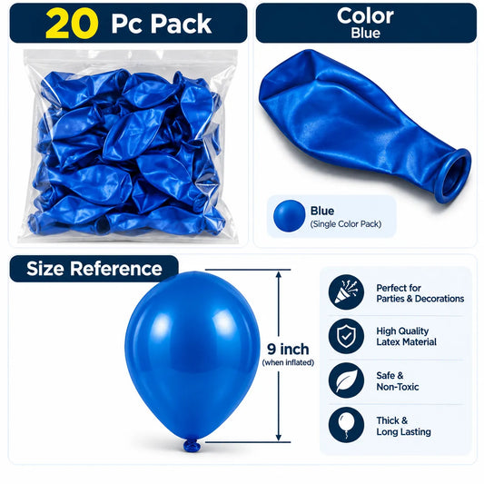 20 Pc Blue Latex Balloons – 9 Inch Birthday Party Decoration Balloons